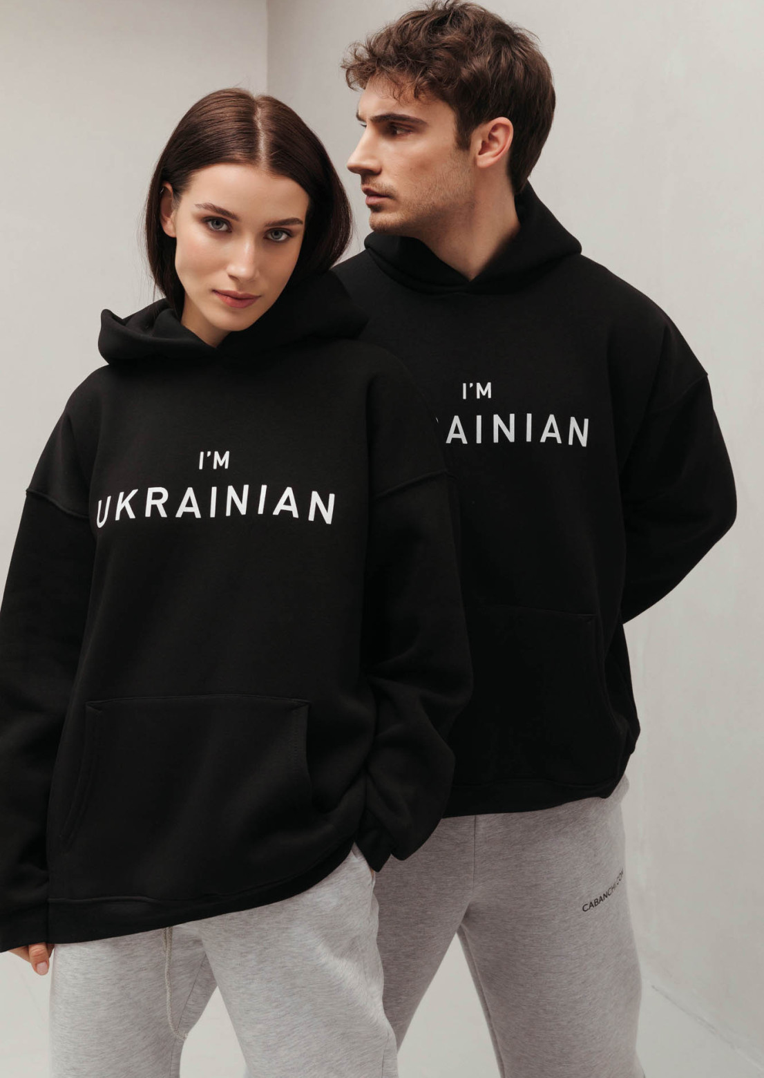 Women's black color three-thread insulated hoodie with a print "I'm Ukrainian"